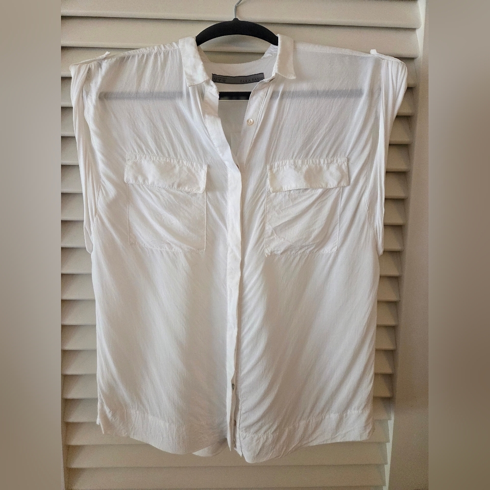 Zara Basic Off White Breezy Boxy Blouse Medium EUC